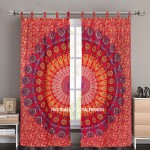 Red Indian Mandala Window Curtains Cotton Drape Balcony Room Decor Curtain Set