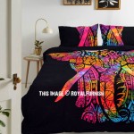 Black Tie Dye Asian Elephant Duvet Cover Set with 2 Pillow Cover