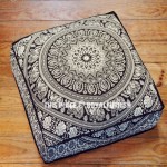 Black & White Elephant Mandala Square Floor Pillow Cover 36" Inch