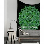 Black & Green Lotus Mandala Tie Dye Wall Tapestry