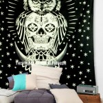 Black Tattoo Design Key Owl Sitting on The Moon Brooch Skull Wall Tapestry