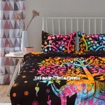 Tie Dye Colorful Elephant Tree Duvet Covers with Set of 2 Pillow Covers