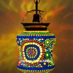 Pumpkin Shaped Boho Inspired Mosaic Hanging Light Fixture