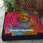 Black Colorful Rangoli Mandala Square Floor Pillow Cover, Boho Dog Beds