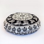 Black and White Indian Peacock Mandala Cotton Floor Pillow Cover