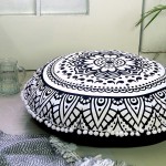 Black & White Rangoli Mandala Cotton Round Floor Pillow Cover