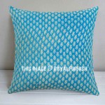Turquoise Vintage Kantha Embroidered Pillow Cover 16X16 Inch