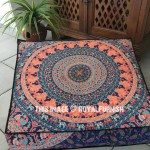 Large Dark Blue Birds Bohemian Mandala Square Floor Pillow Cover, Hippie Pet Bed