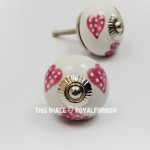 White & Pink Decorative Love Heart Ceramic Dresser Knobs Set Of 2 