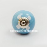 Turquoise Polka Dots Kitchen Ceramic Dresser Knobs Set Of 2 