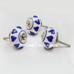 Blue Heart Shape Hand Painted Round Ceramic Knobs, Set of 2