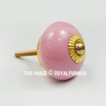 Solid Pink Round Ceramic Knobs for Drawer & Cabinet, Set of 2