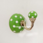 Green Polk Dots Hand Painted Ceramic Wall Hook