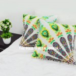 White Peacock Peafowl Pom Pom Throw Pillow Cover Set of 2