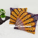 Maroon & Yellow Decor Peacock Wings Mandala Throw Pillow Cover Set of 2