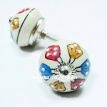 White Mixed Colorful Shabby Chic Indian Decorative Ceramic Knob Set of 2