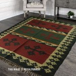 Maroon & Beige Ethnic Style Southwestern Kilim Area Rug 4X6 Ft