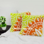 Yellow Rangoli Boho Mandala Pom Pom Throw Pillow Cover Set of 2
