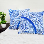 Decorative Boho Blue Ombre Cotton Square Throw Pillow Cover Set of 2