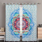 Turquoise Camellias Bohemian Mandala Curtain Panel Pair