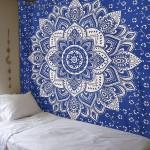 Blue & Glittering Silver Lotus Indian Mandala Wall Tapestry