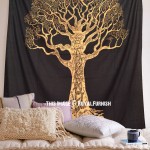 Black & Gold Bohemian Desert Tree of Life Wall Tapestry