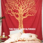 Maroon Gold Indian Boho Tree of Life Tapestry Wall Hanging
