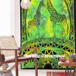 Bohemian Green & Yellow Giraffe Tapestry