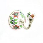 Orange & Green Long Leaves Hand Paint Ceramic Wall Hook Coat Hanger Towel Hanger
