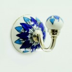 White & Blue Boho Big Flower Indian Decorative Ceramic Wall Hook