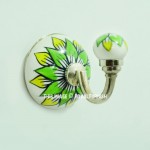 Green & Yellow Big Flower Paint Decorative Boho Ceramic Wall Hook