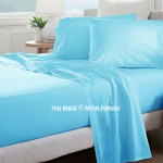 Baby Blue Hypoallergenic 4Pc Cotton Bed Sheet Set 1 Flat Sheet, 1 Fitted Sheet and 2 Pillowcases