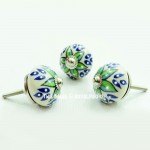 Green & Blue Decorative Ceramic Round Cabinet Knob Set of 2