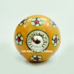 Yellow & Red Indian Decorative Ceramic Round Knob