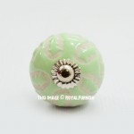 Green Abstract Indie Decorative Round Ceramic Cabinet Knob Set of Two