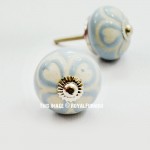 Grey & White Love Heart Decorative Round Ceramic Cabinet Knob Set of Two