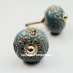 Grey Unique Boho Round Ceramic Cabinet Knob Set of Two 