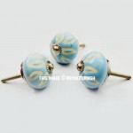Blue Flower Carved Ceramic Cabinet Knob Set of 2