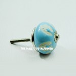 Blue Boho Decorative Round Ceramic Drawer Knob Set of 2
