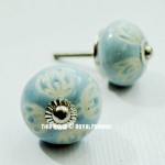 Grey Flower Carved Ceramic Cabinet Knob Set of 2