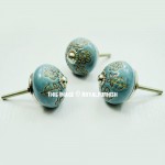 Grey Boho Floral Decorative Round Shape Ceramic Drawer Knob Set of 2