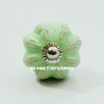 Green Flower Carved Melon Decorative Ceramic Drawer Knobs Set of 2