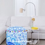 Blue Bohemian Ombre Mandala Pouf Ottoman Cover 22X14 Inch