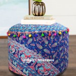Blue Boho Indian Mandala Pouf Ottoman Cover 22X14