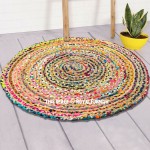 3 ft Bohemian Round Natural Jute Chindi Area Rug