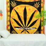 Orange & Black Hempest Marijuana Leaf Cannabis Weed Tapestry Wall Hanging