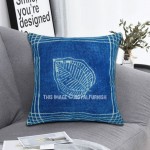 Floral Indigo Blue Cotton Square Pillow Cover 16X16 Inch