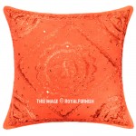 Orange Indian Mirror Embroidered Throw Pillow Cover 18X18 Inch