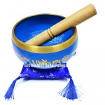 5 Inch Blue Tibetan Singing Bowl Set with Wooden Striker and Cushion