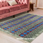 Blue & Maroon Diamond Shape Bohemian Geometric Cotton Area Rug 4X6 Ft